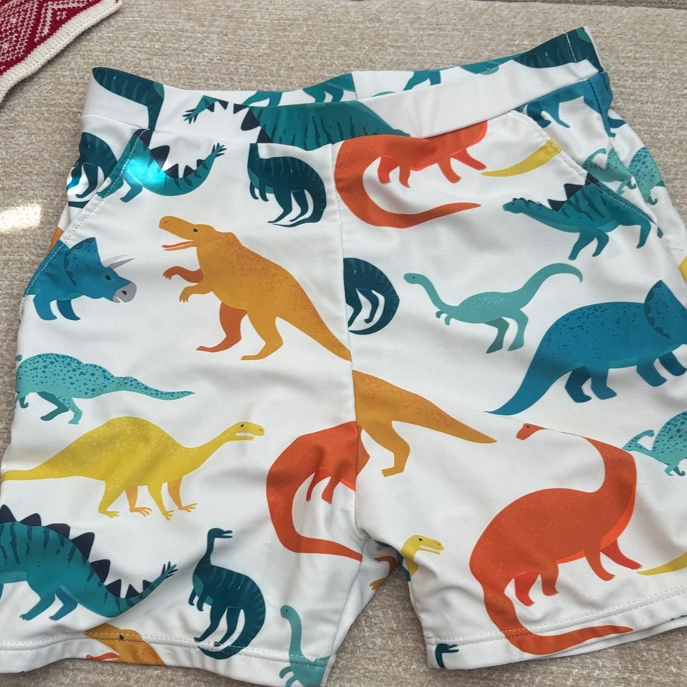 PatPat Kids Dinosaur Print Shorts - White, Orange, Blue